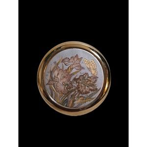 Vintage Art of Chokin Trinket Box - Iris and Butterfly 3 3/4” Japan